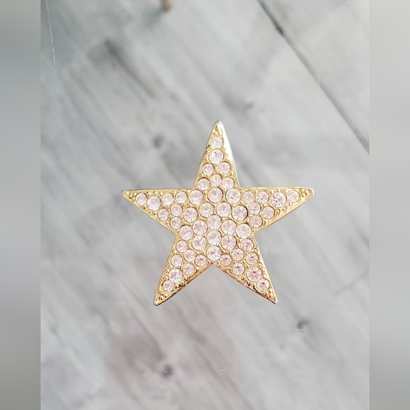 💚5/$25 Vintage 2" Gold Star Crystal Brooch Pin Rhinestone Sparkle Statement - Picture 2 of 5